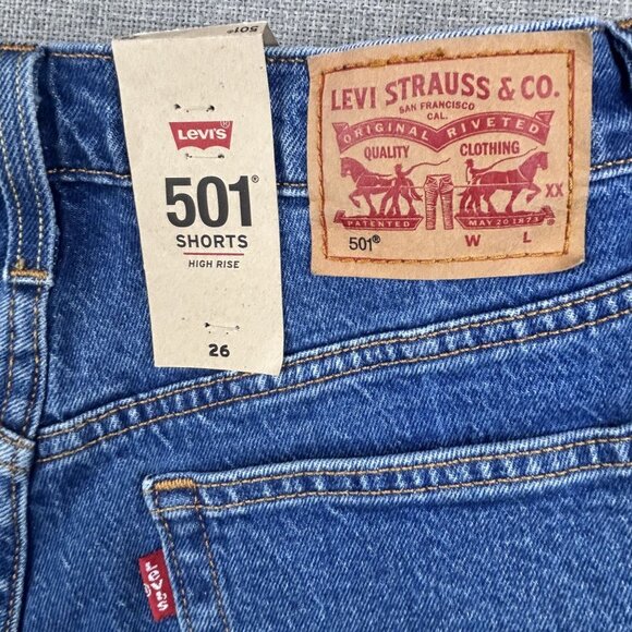 Levis 501 Womens High-Rise Denim Shorts Size 26 Frayed Hem Classic Blue Wash. - Picture 8 of 13